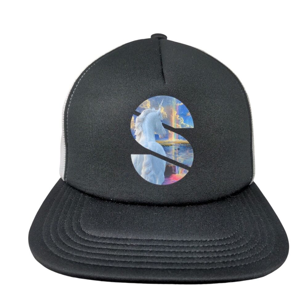 Letter S Unicorn Snapback Mesh Back Trucker Hat Black One Size Big X